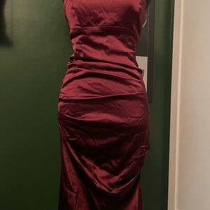 Le Chateau Strapless Wine Satin Dress